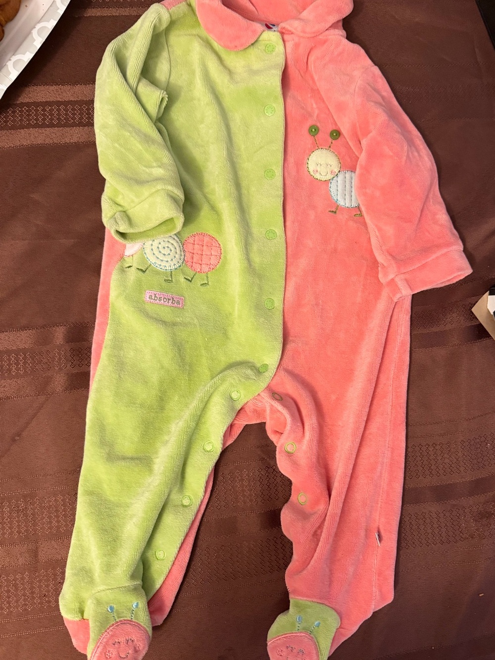 Absorba Two-Tone Pink and Lime Plush Footed One-Piece
